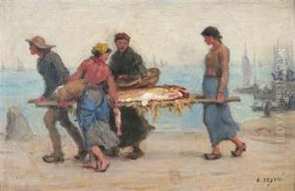 At The Docks
 And 
Carrying The Haul Oil Painting by Jacques Eugene Feyen