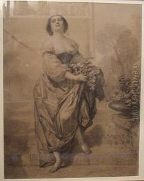 Portrait De Femme Aux Fleurs Oil Painting by Francois Nicolas Augustin Feyen-Perrin