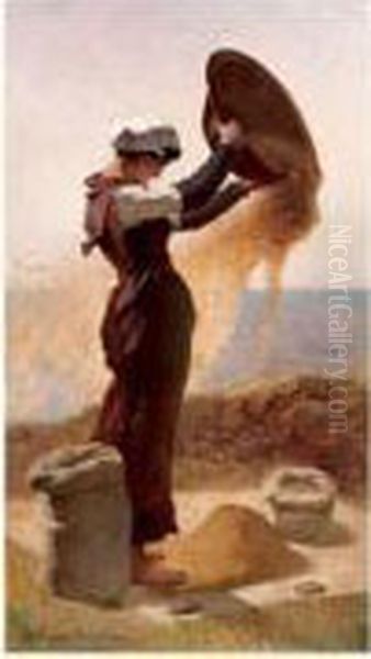 La Cancalaise En Bord De Mer Oil Painting by Francois Nicolas Augustin Feyen-Perrin