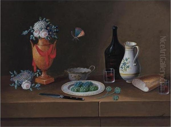 Still Lifes With Fruit, Wine, 
Floral Bouquets, And Table Decorations: A Group Of Four Works Oil Painting by Johann Rudolf Feyerabend