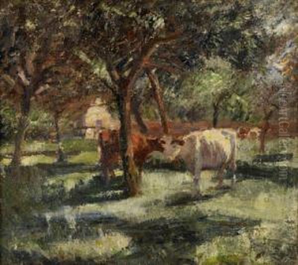 Cattle Shaded By Trees Oil Painting by Harry Filder