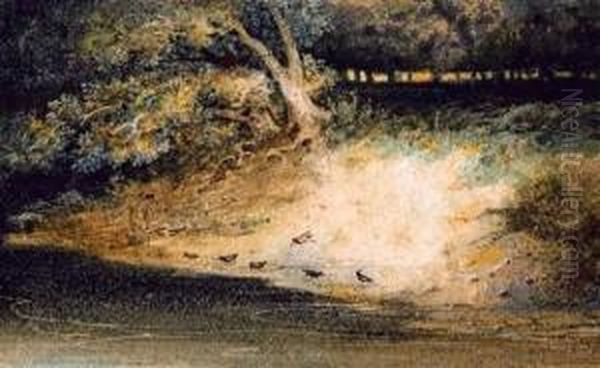 Oiseaux Sur La Berge Ombragee D'une Riviere Oil Painting by Newton Fielding