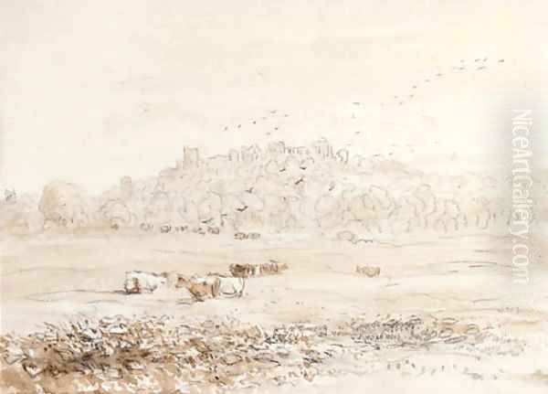 Richmond Castle, Yorkshire from the meadows Oil Painting by David Cox