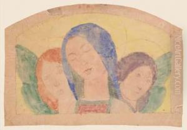 La Madonne Entre Deux Anges Oil Painting by Charles Filiger