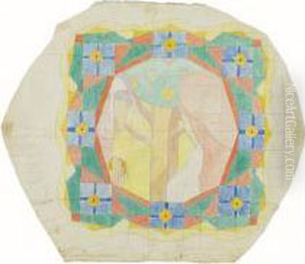 Femme Au Voile Beu - Notations 
Chromatiques (recto) Adam Et Eve - Notations Chromatiques (verso) Oil Painting by Charles Filiger