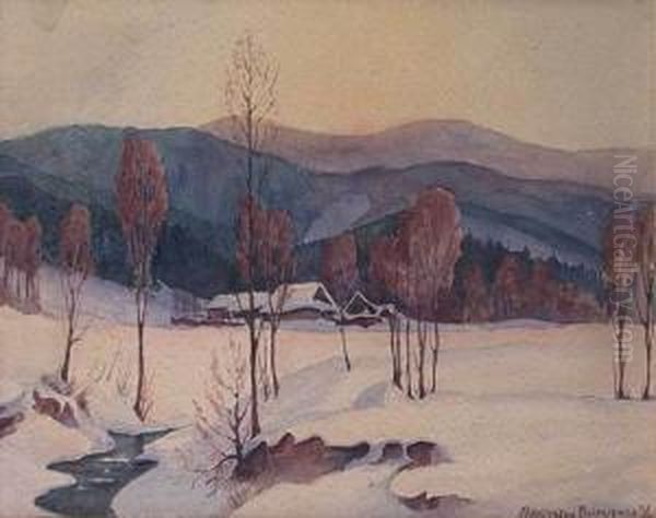 Zimowy Pejzaz Gorski Oil Painting by Mieczyslaw Filipkiewicz