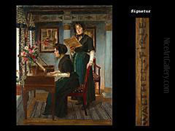 Gesangsstunde
 73 X 90,5 Cm. Ol/lwd. Oil Painting by Walther Firle