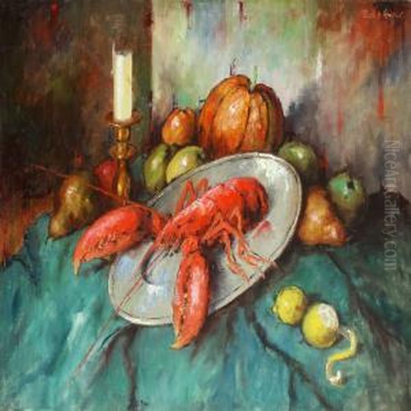 Still Life With Fruits And Lobster Oil Painting by Carl Holger Fischer