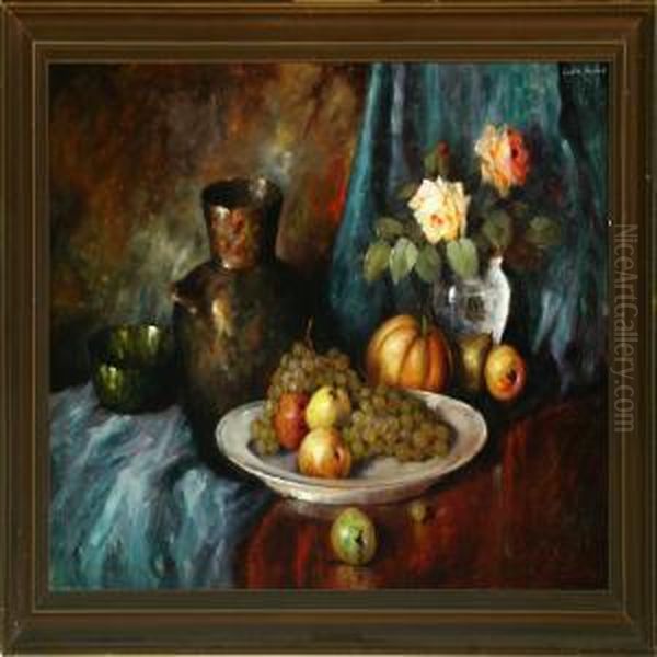 Still Life With Fruit And Vases On A Table Oil Painting by Carl Holger Fischer