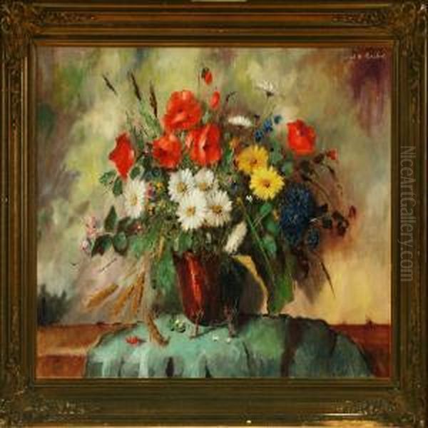 Still Life With Field Flowers In A Copper Bucket Oil Painting by Carl Holger Fischer