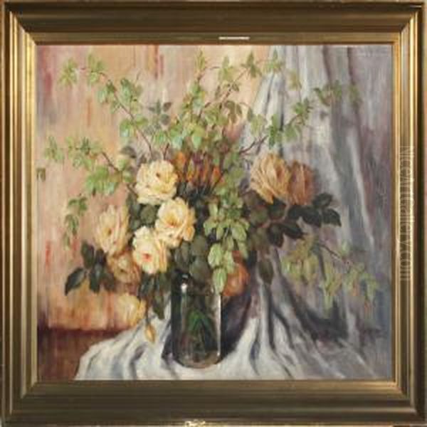 Still Life With Beech Branches And Roses In A Vase Oil Painting by Carl Holger Fischer