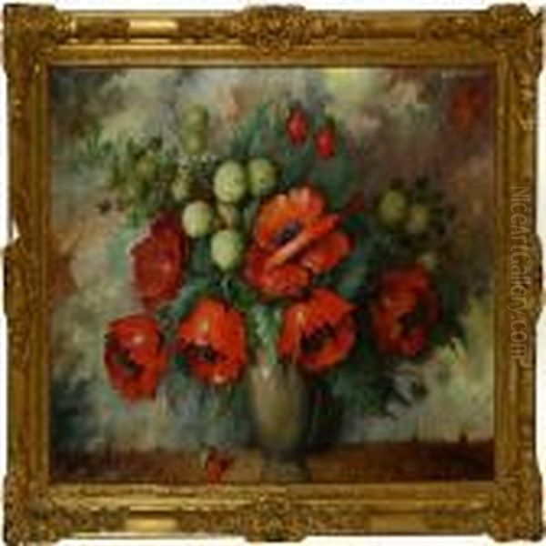 Flower Bouquet In A Vase Oil Painting by Carl Holger Fischer