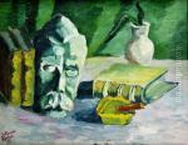 Zatisie S Posmrtnou Maskou Oil Painting by Johannes Fischer