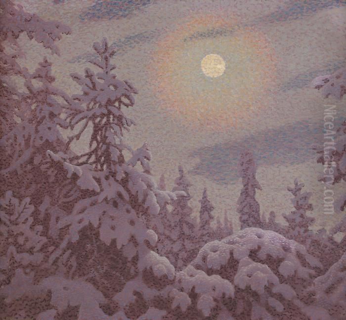 Snotyngda Granar I Mansken Oil Painting by Gustaf Fjaestad