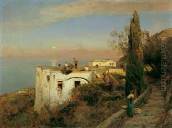 Blick Uber Den Golf Von Neapel. 
Signiert Unten Rechts: A. Flamm. Ol Auf Leinwand. H 60; B 80 Cm. Oil Painting by Albert Flamm