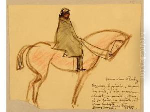 Le Poilu A Cheval. Oil Painting by Jules Flandrin