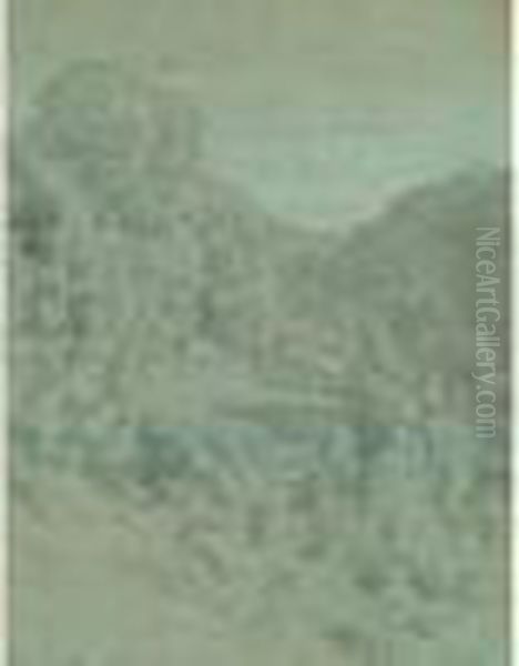 Paysage A Lacoux Oil Painting by Paul Flandrin