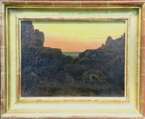 Leopards At Sunset Oil Painting by Paul Flandrin
