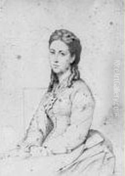 Portrait De Femme Assise Tournee Vers La Gauche Oil Painting by Paul Flandrin