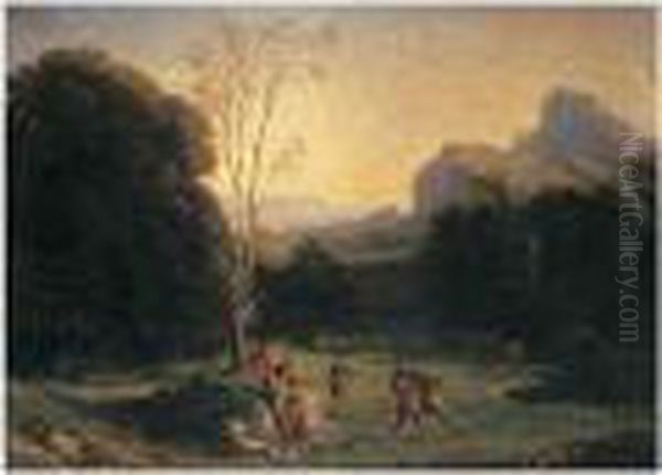 Paysage, Lutte Des Bergers Oil Painting by Paul Flandrin