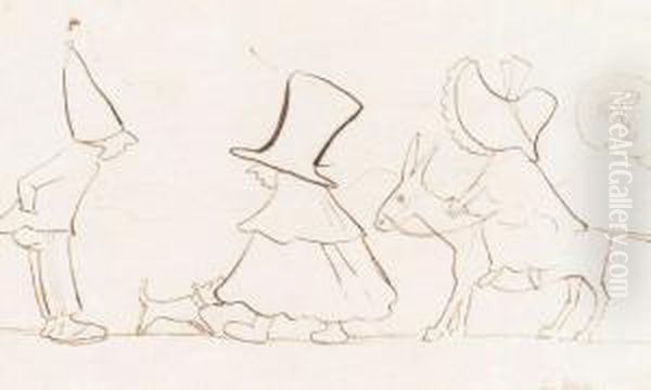 Comic Scene Oil Painting by Paul Flandrin