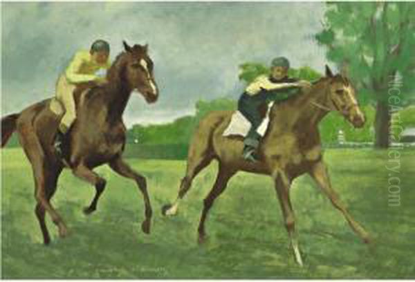 Schooling Steeplechasers Oil Painting by Vaughn Flannery
