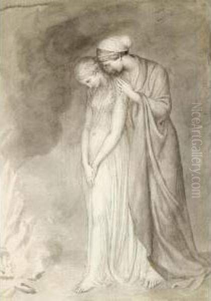 Study Of Two Woman Grieving Oil Painting by John Flaxman