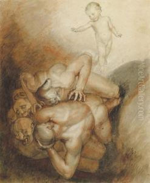 'evil Spirits Cast Out': An 
Illustration To Emmanuel Swedenborg'sarcania Coelestia, No. 1272. Oil Painting by John Flaxman