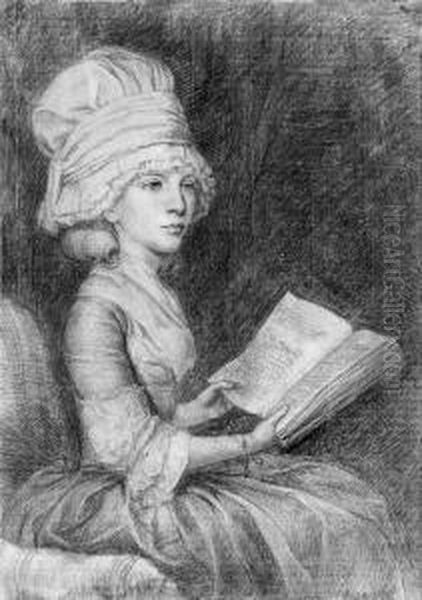 Portrait Study Of Mrs Matthew, 
Seated, Three-quarter-length,wearing A Cap, Reading A Book Oil Painting by John Flaxman