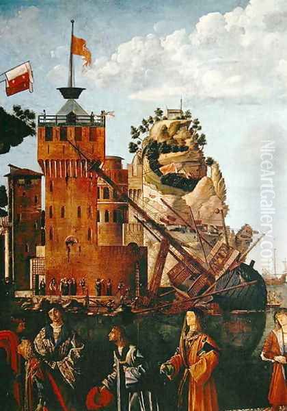 The Meeting and Departure of the Suitors, detail from the Meeting of Etherius and Ursula and the Departure of the Pilgrims, from the St. Ursula Cycle, 1498 Oil Painting by Vittore Carpaccio