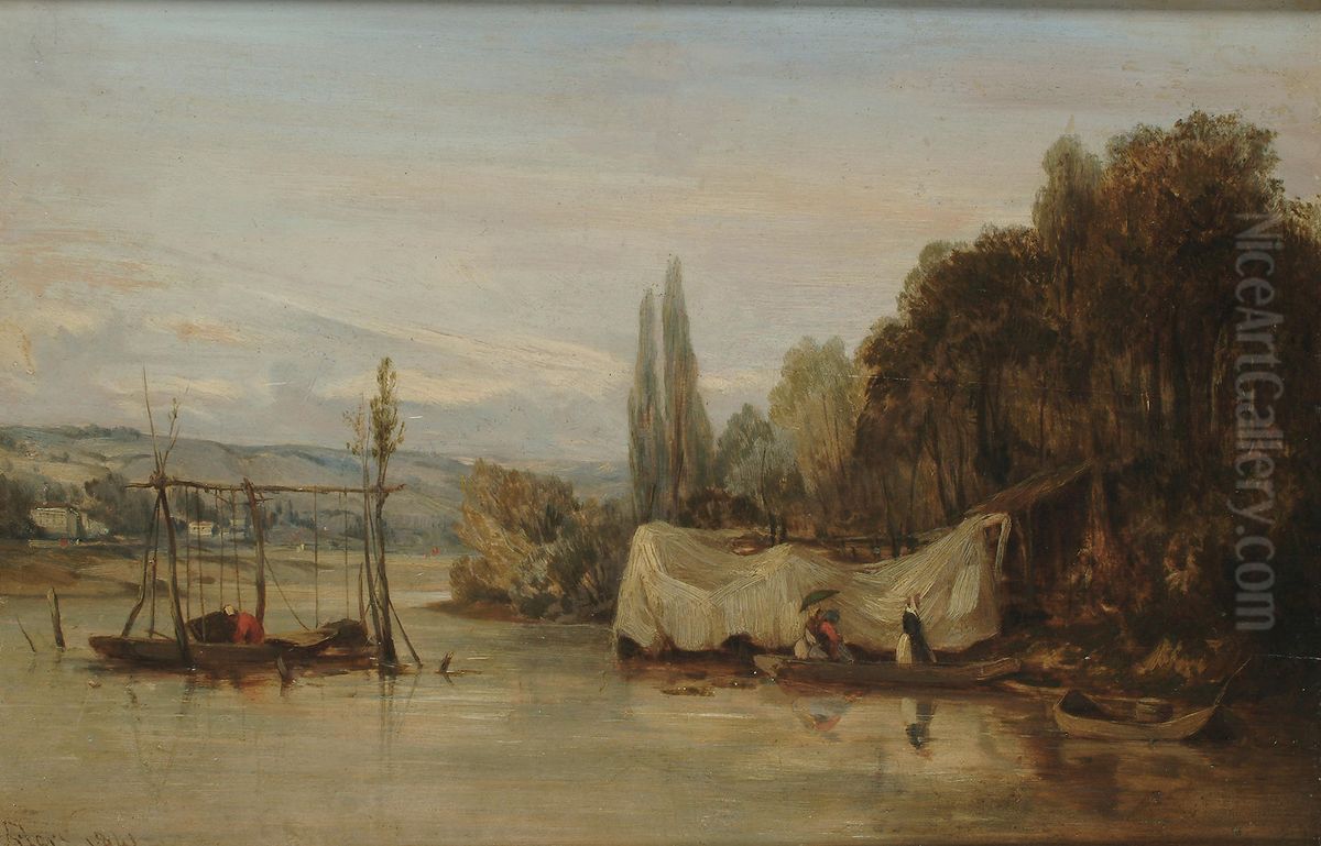 On A Quiet River Oil Painting by Camille Flers