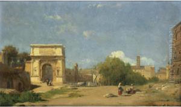 L'arc De Titus A Rome 
[francois-antoine-leon Fleury, The Arch Of Titus, Rome, Oil On Paper 
Laid Down On Canvas, Signed.] Oil Painting by Leon Fleury