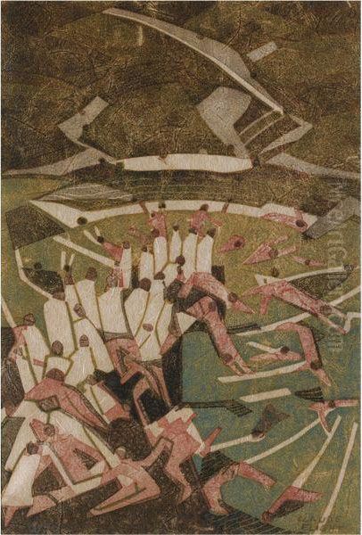 Boys Bathing Oil Painting by Claude Flight