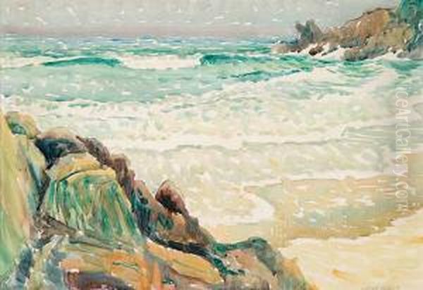 Untitled - Rocky Coast Oil Painting by Claude Flight