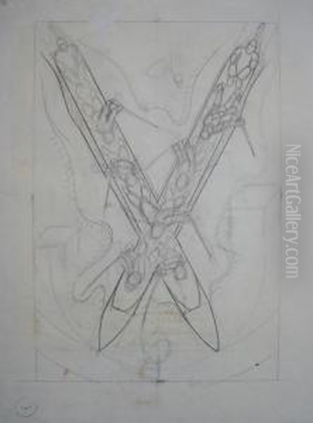 Coxed Fours Pencil Oil Painting by Claude Flight