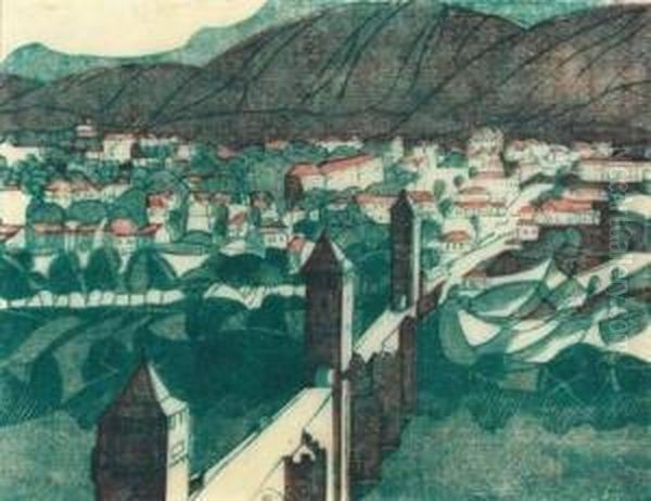 Le Pont Voluntre, Cahors, Lot Oil Painting by Claude Flight