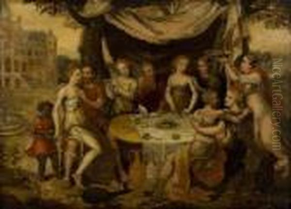 A Lovers' Feast Oil Painting by Frans Floris