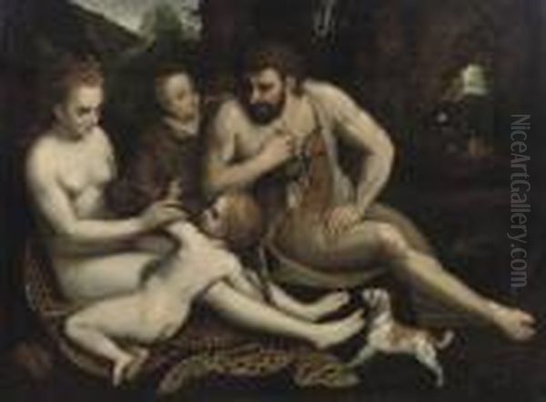 Adam And Eve With Cain And Abel Oil Painting by Frans Floris