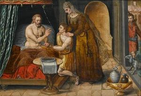Isaac Blessing Jacob Oil Painting by Frans Floris