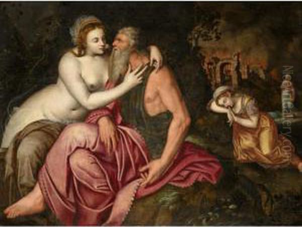 Lot And His Daughters Oil Painting by Frans Floris