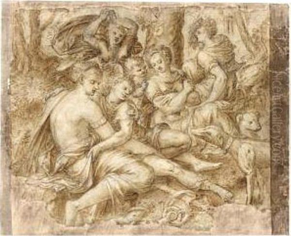 Venus And Adonis Oil Painting by Frans Floris