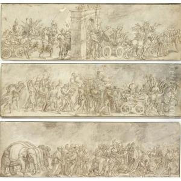 Three Scenes Of Triumphal Processions Oil Painting by Frans Floris