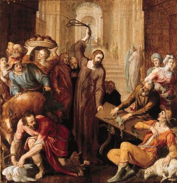 Christ Driving The Money Lenders From The Temple Oil Painting by Frans Floris