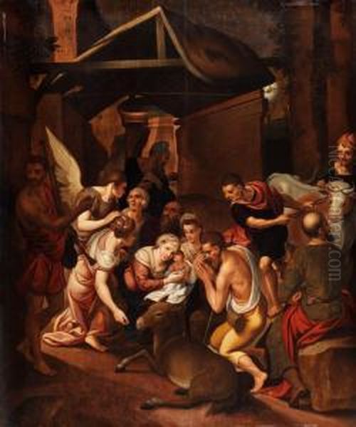 Christi Geburt Im Stall Mit Anbetung Derhirten Oil Painting by Frans Floris