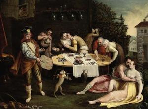 A Banquet With Elegant Company Courting Oil Painting by Frans Floris