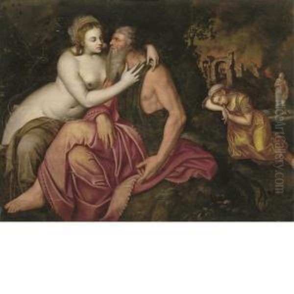 Lot E Le Figlie Oil Painting by Frans Floris