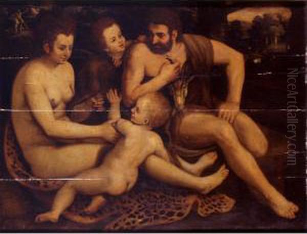 Adam And Eve With Cain And Abel Oil Painting by Frans Floris