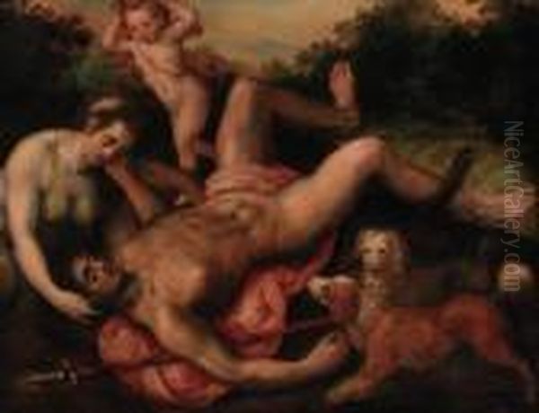 Venus And Adonis Oil Painting by Frans Floris