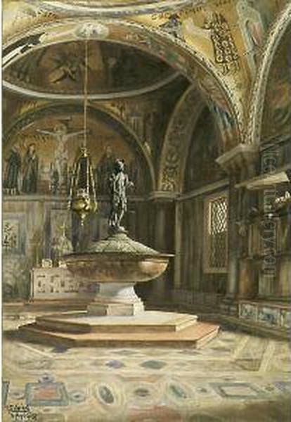Venezia, Interno Di Chiesa Oil Painting by Ugo Flumiani