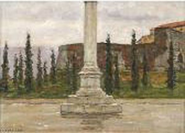 Cipressi A San Giusto, Trieste Oil Painting by Ugo Flumiani
